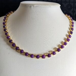Genuine Purple Jade Necklace in Yellow Gold Plated